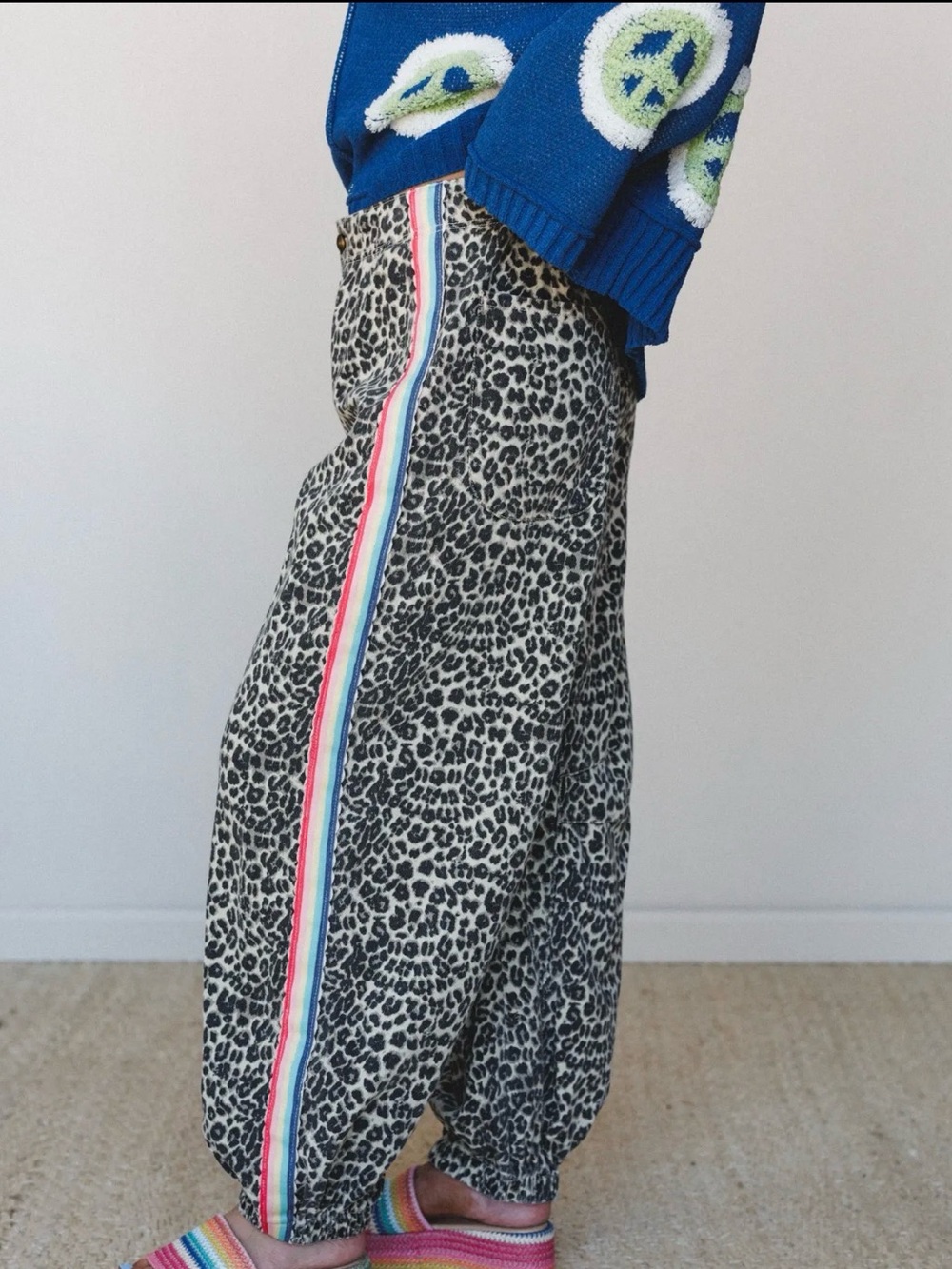 POL Clothing Night Cat Scalloped Leopard Wide Leg Pants Small EUC